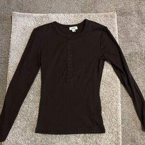 Ana  Dark Brown Long Sleeve Henley Top